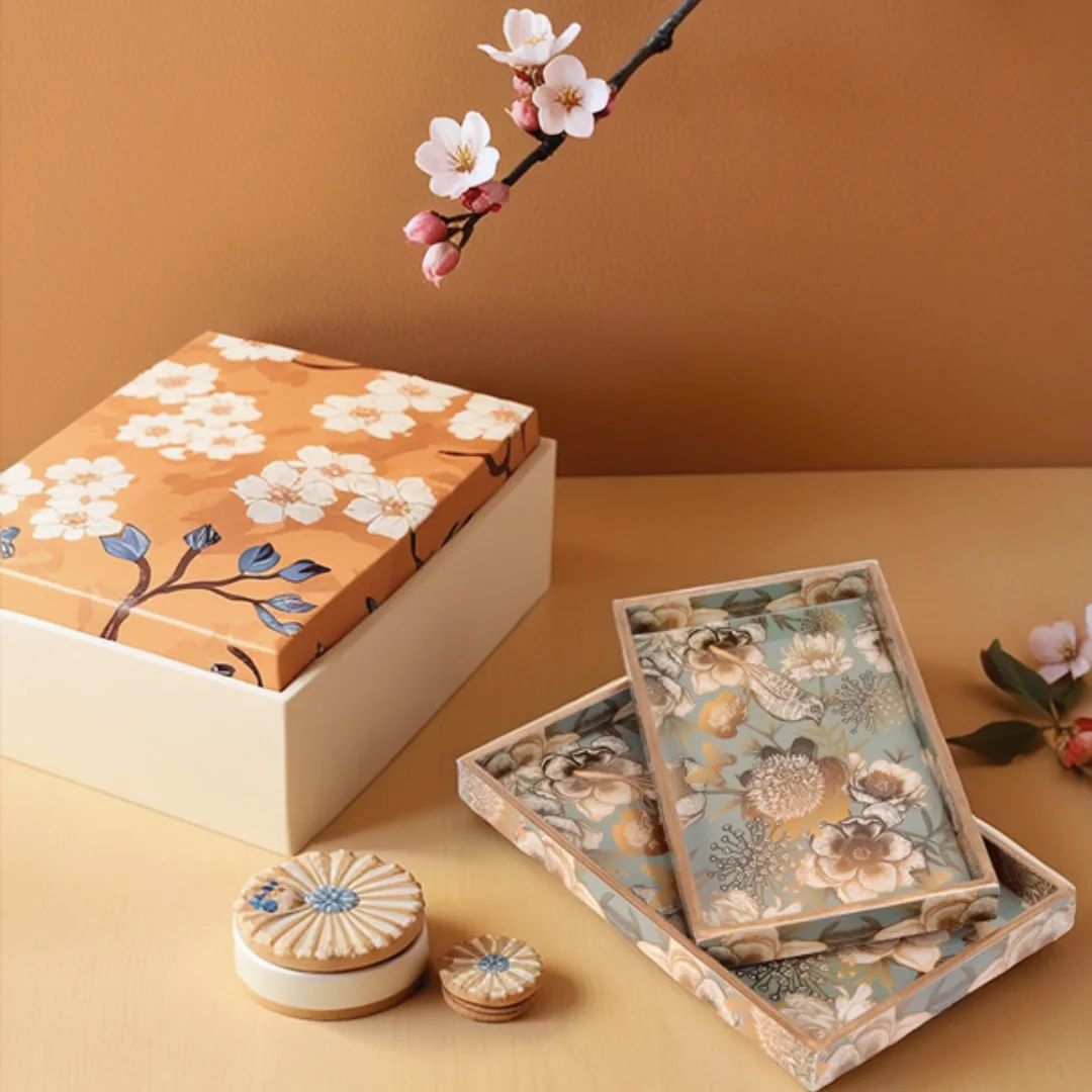 Elegant Floral Tray & Keepsake Gift Box Set – Handcrafted Premium Design1