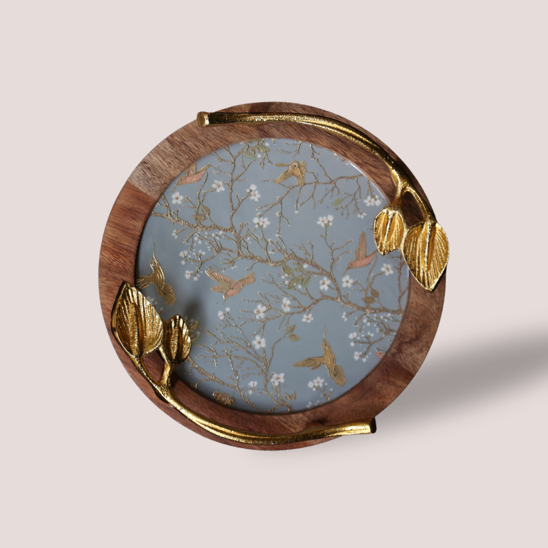 Elegant Wooden & Glass Decorative Tray