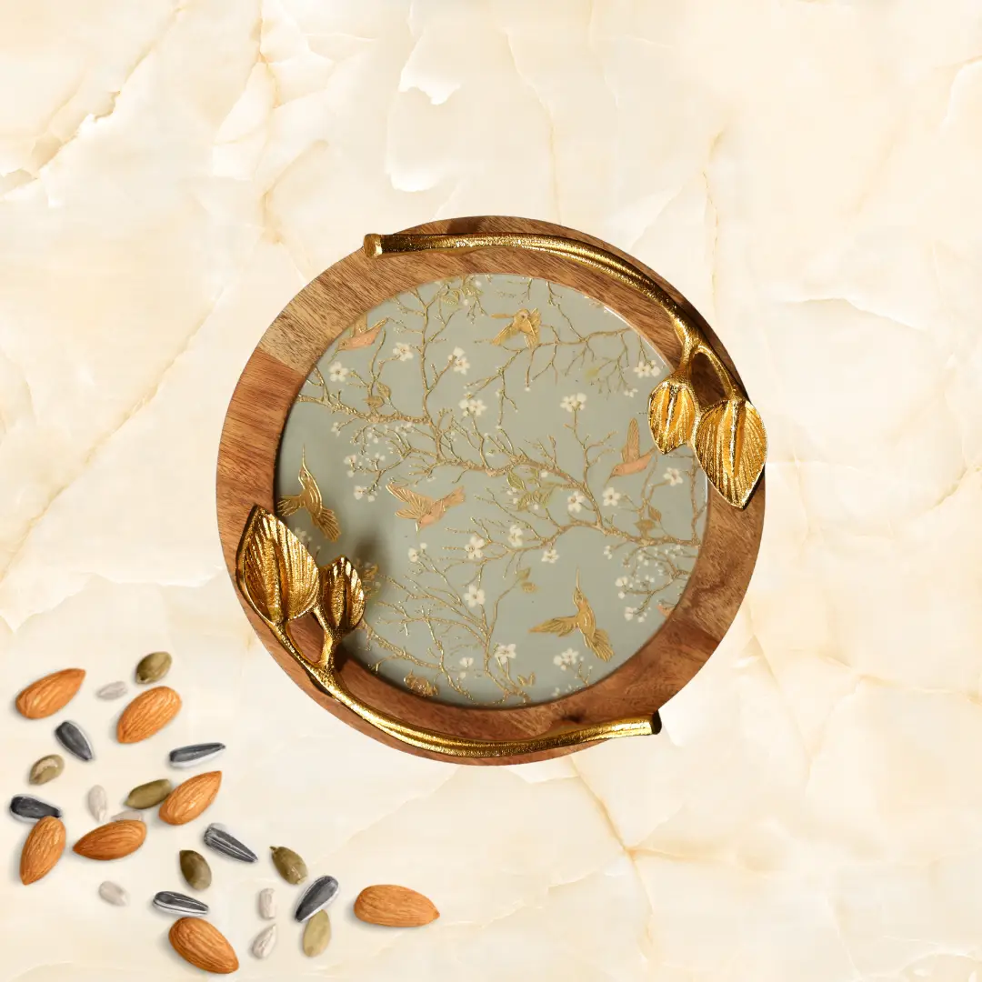 Elegant Wooden & Glass Decorative Tray1