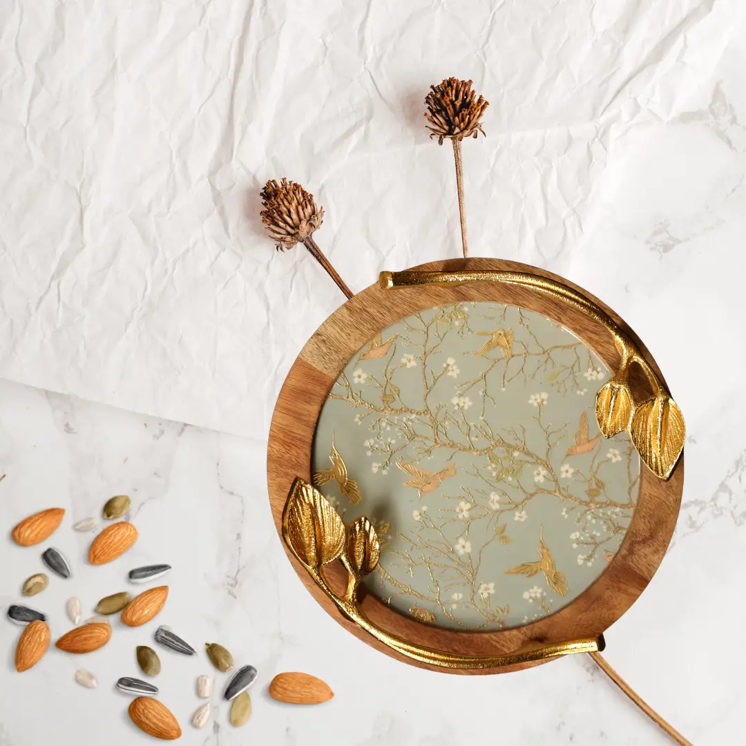 Elegant Wooden & Glass Decorative Tray3