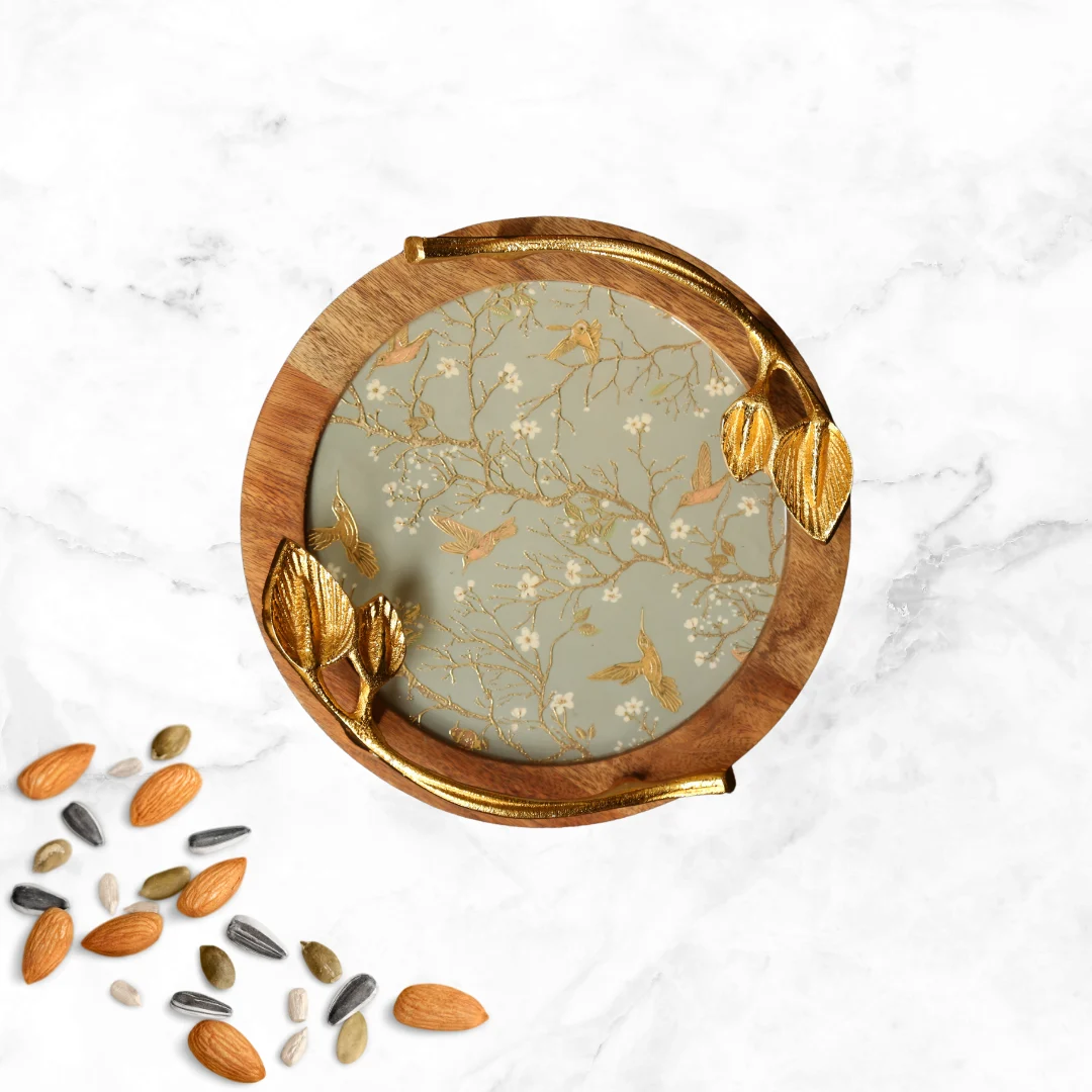 Golden Serenade Decorative Wooden Bowl1