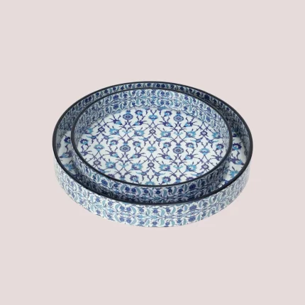 Handcrafted Blue Floral Wooden Serving Trays