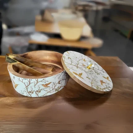 Handcrafted Wooden Roti Box with tongs