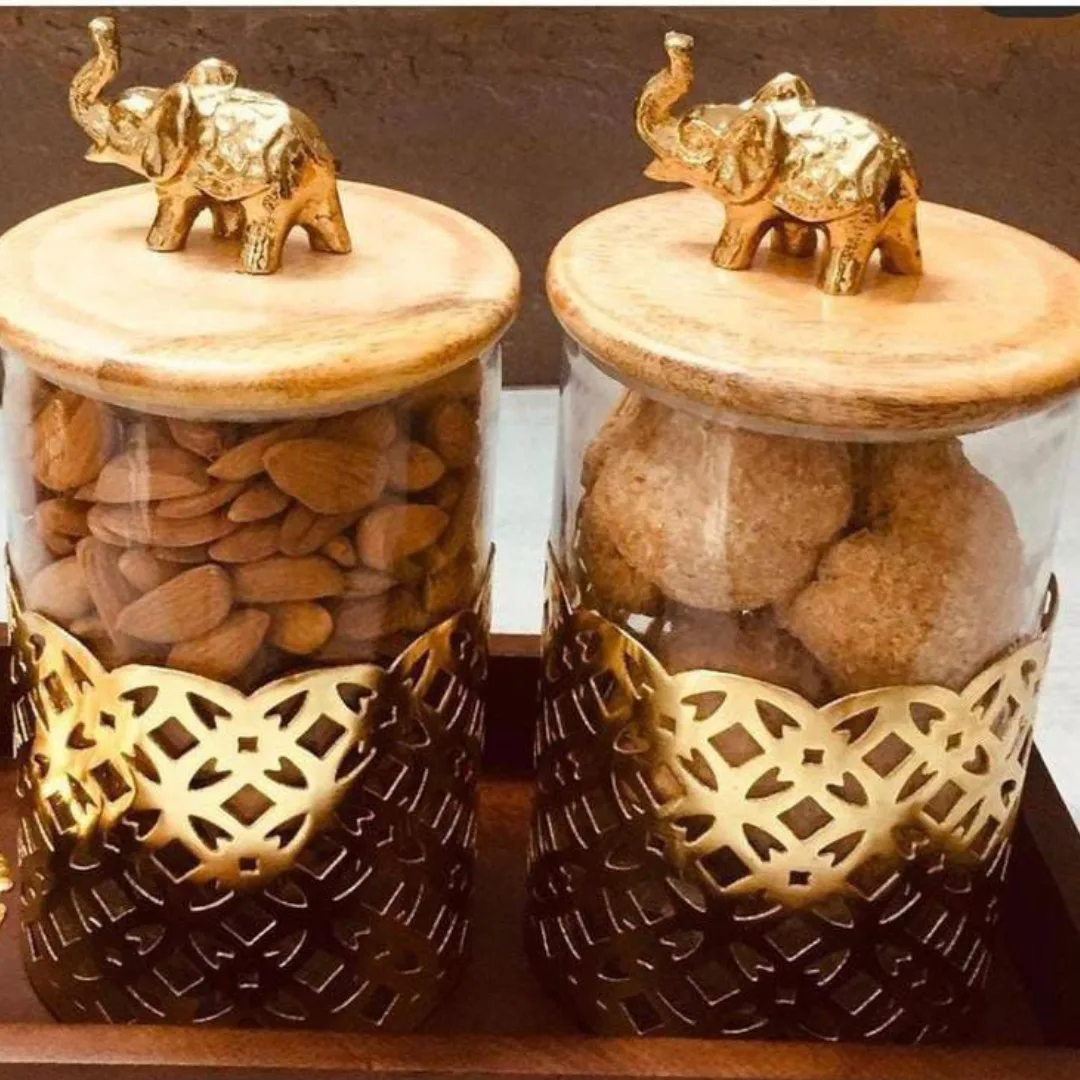 Royal Elephant-Top Decorative Storage Jars